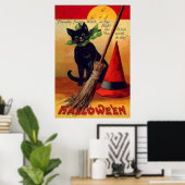 Black Cat Broom Witch's Hat Vollmond Poster (Heimbüro)