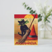 Black Cat Broom Witch's Hat Vollmond Postkarte (Stehend Vorderseite)