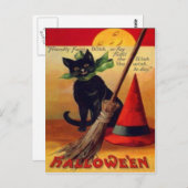 Black Cat Broom Witch's Hat Vollmond Postkarte (Vorne/Hinten)