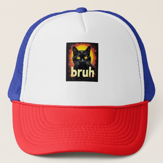 Black Cat Bruh Meme - Funny Cat Hat Truckerkappe (Vorderseite)