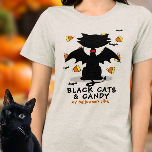 Black Cat & Candy Halloween Vibe Tri-Blend T-Shirt Shirt