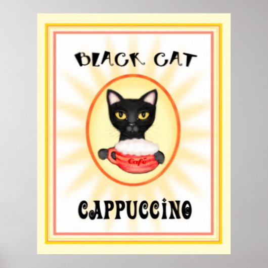 Black Cat Cappuccino Vintages Kunstdesign Poster (Vorne)