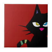 Black Cat Cartoon auf Red Fliese (Vorderseite)