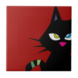 Black Cat Cartoon auf Red Fliese