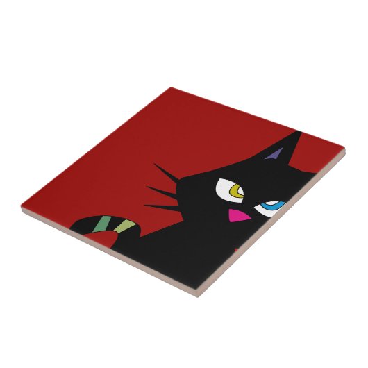 Black Cat Cartoon auf Red Fliese (Seite)