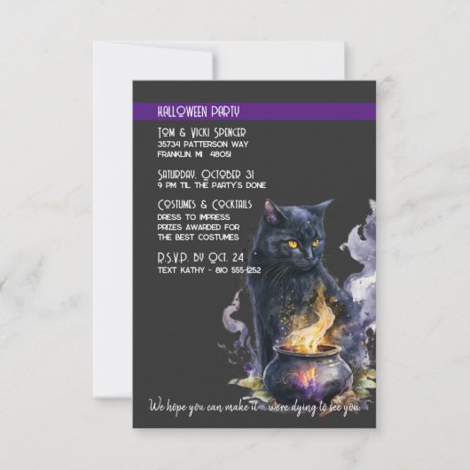 Black Cat Cauldron Halloween Party Einladung (Vorderseite)
