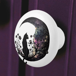 Black Cat Celestial Moon Modern Keramikknauf