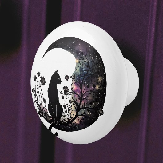 Black Cat Celestial Moon Modern Keramikknauf