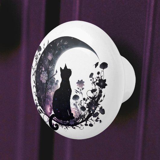 Black Cat Celestial Moon Modern Keramikknauf