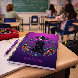 Black Cat Celestial Mystical Notizblock