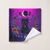 Black Cat Celestial Mystical Purple Pink Badhandtuch Set (Waschlappen)
