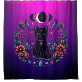 Black Cat Celestial Mystical Purple Pink Duschvorhang (Vorderseite)