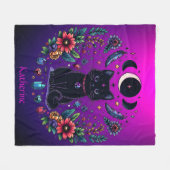 Black Cat Celestial Mystical Purple Pink Fleecedecke (Vorderseite (Horizontal))