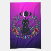 Black Cat Celestial Mystical Purple Pink Geschirrtuch (Vertikal)