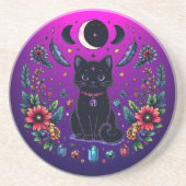 Black Cat Celestial Mystical Purple Pink Getränkeuntersetzer (Vorne)