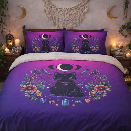 Black Cat Celestial Mystical Purple Pink Kissenbezug