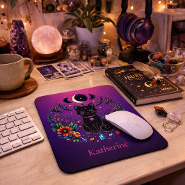 Black Cat Celestial Mystical Purple Pink Mousepad