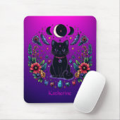 Black Cat Celestial Mystical Purple Pink Mousepad (Mit Mouse)