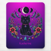 Black Cat Celestial Mystical Purple Pink Mousepad (Vorne)