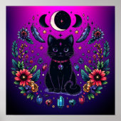 Black Cat Celestial Mystical Purple Pink Poster (Vorne)