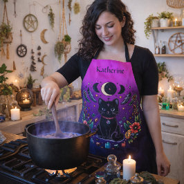 Black Cat Celestial Mystical Purple Pink Schürze