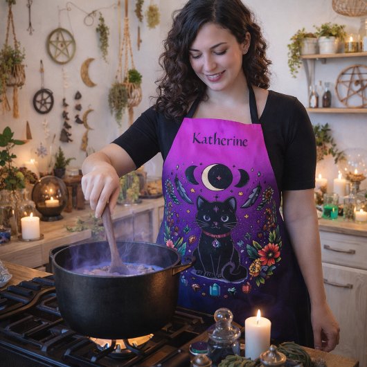 Black Cat Celestial Mystical Purple Pink Schürze