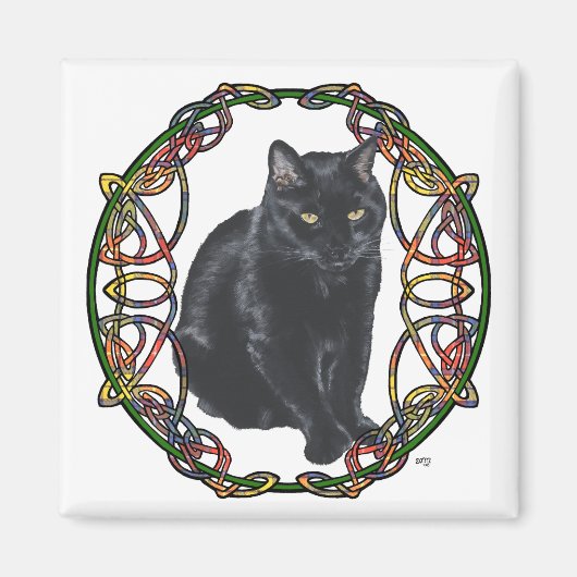 Black Cat Celtic Knüpfarbeit Magnet (Vorne)