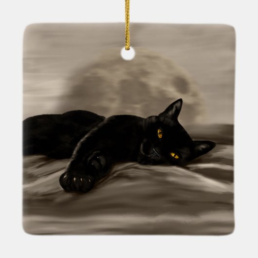 Black Cat Chilling Keramikornament (Rückseite)