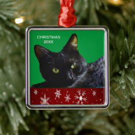 Black Cat Christmas 20XX Premium Square Ornament Aus Metall