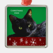 Black Cat Christmas 20XX Premium Square Ornament Aus Metall (Vorne)