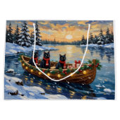 Black Cat Christmas Boat Holiday Große Geschenktüte (Vorderseite)