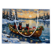 Black Cat Christmas Boat Holiday Große Geschenktüte (Rückseite)