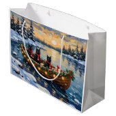 Black Cat Christmas Boat Holiday Große Geschenktüte (Rückseite Schrägansicht)