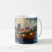 Black Cat Christmas Boat Holiday Kaffeetasse (VorderseiteRechts)