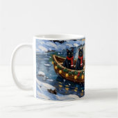 Black Cat Christmas Boat Holiday Kaffeetasse (Links)