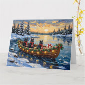 Black Cat Christmas Boat Holiday Karte (Gelbe Blume)