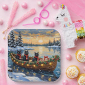 Black Cat Christmas Boat Holiday Pappteller (Party)
