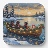 Black Cat Christmas Boat Holiday Pappteller (Vorderseite)