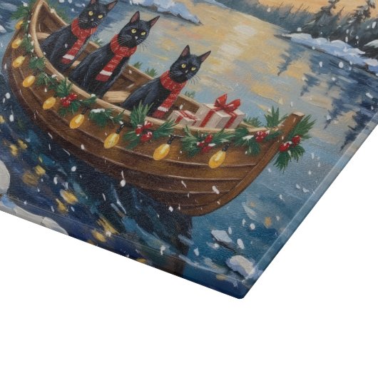 Black Cat Christmas Boat Holiday Schneidebrett (Ecke)
