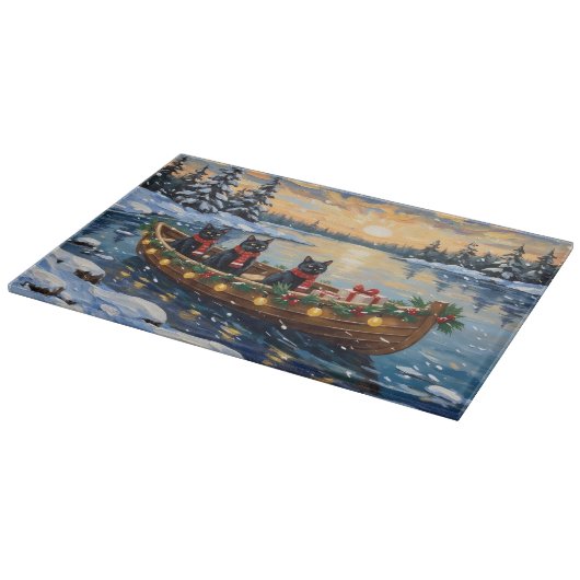 Black Cat Christmas Boat Holiday Schneidebrett (Ecke)
