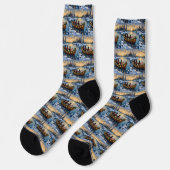 Black Cat Christmas Boat Holiday Socken (Linkes Detail)