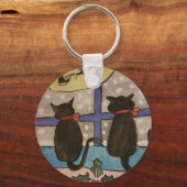 Black Cat Christmas Button Schlüsselanhänger (Vorderseite)