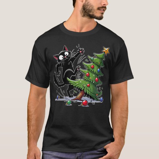 Black Cat Christmas Cat Lover T-Shirt (Vorderseite)