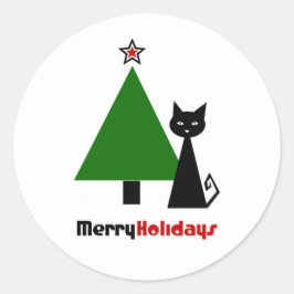 Black Cat Christmas Classic Round Sticker