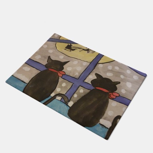 Black Cat Christmas Fußmatte (Schrägansicht)