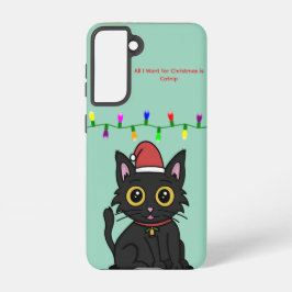Black Cat Christmas Galaxy Case – Light Green Samsung Galaxy Hülle