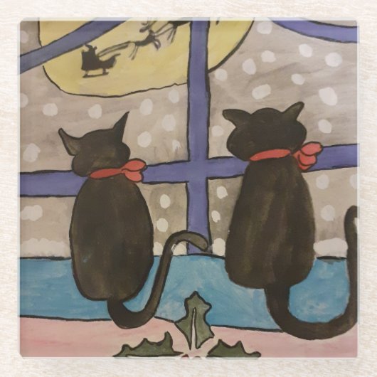Black Cat Christmas Glasuntersetzer (Vorderseite)
