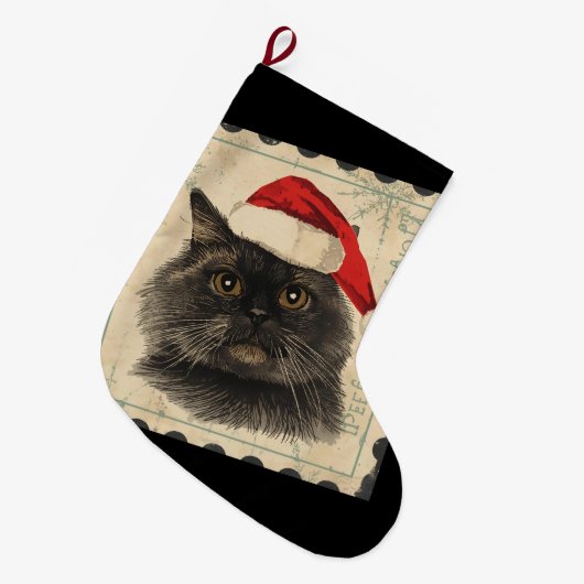 Black cat christmas großer weihnachtsstrumpf (Vorderansicht (hängend))