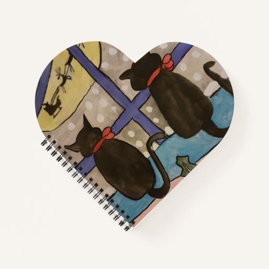 Black Cat Christmas Heart Notebook Notizblock (Vorderseite)