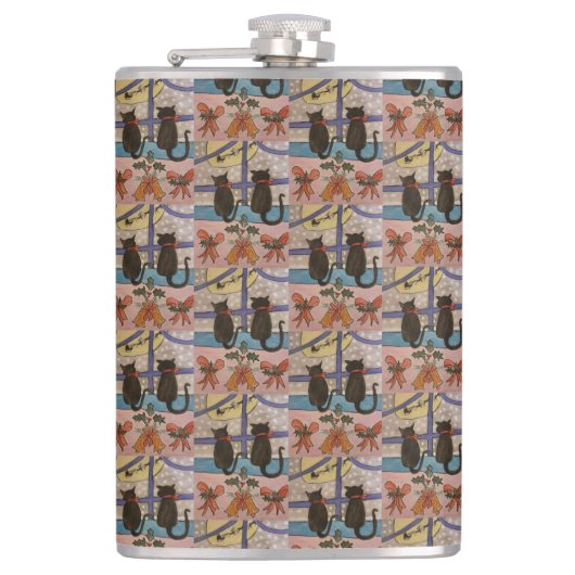 Black Cat Christmas Hip Flask Flachmann (Vorderseite)